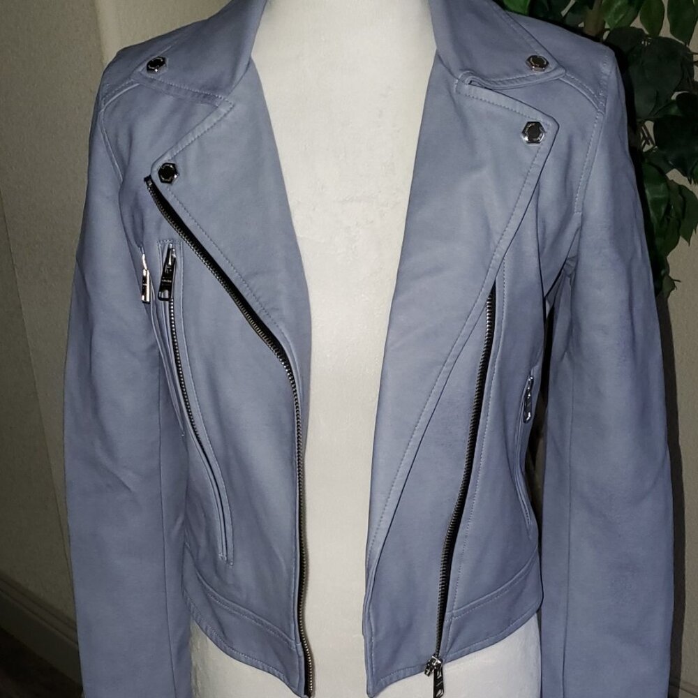 Coffee Shop Blue Faux Leather Moto